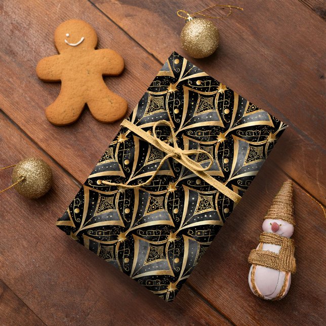 Papel De Presente Padrão Dourado de Natal preto nº 15 ID1009 (Criador carregado)