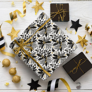 Papel De Presente Padrão Dourado de Natal preto nº 17 ID1009