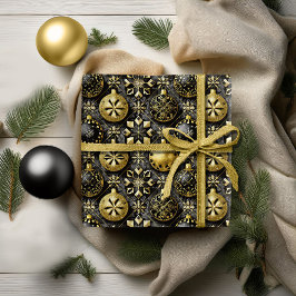 Papel De Presente Padrão Dourado de Natal preto nº 20 ID1009