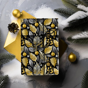 Papel De Presente Padrão Dourado de Natal preto nº 22 ID1009
