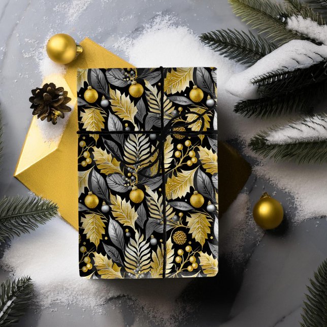 Papel De Presente Padrão Dourado de Natal preto nº 22 ID1009 (Criador carregado)