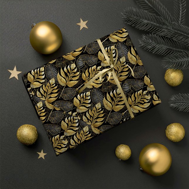 Papel De Presente Padrão Dourado de Natal preto nº 29 ID1009 (Criador carregado)