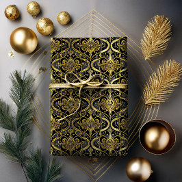 Papel De Presente Padrão Dourado de Natal preto nº 30 ID1009