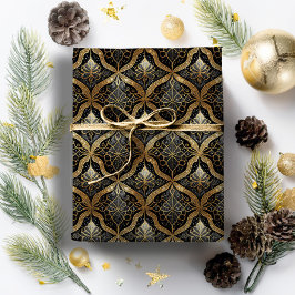 Papel De Presente Padrão Dourado de Natal preto nº 31 ID1009