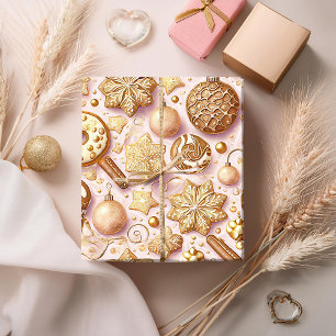 Papel De Presente Padrão Dourado de Natal rosa nº 12 ID1009 Wrapping