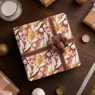 Papel De Presente Padrão Dourado de Natal rosa nº 22 ID1009