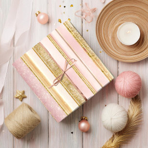 Papel De Presente Padrão Dourado de Natal rosa nº 27 ID1009