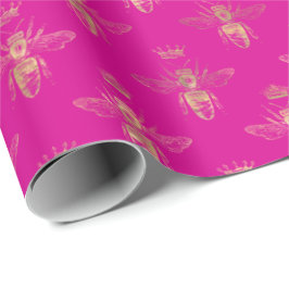 Papel De Presente Padrão Dourado de rainha rosa quente chic 