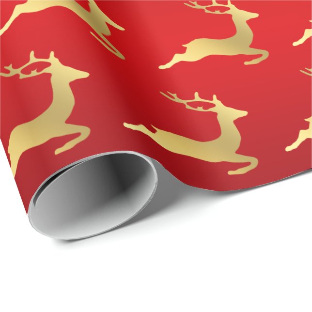Papel De Presente Padrão Dourado de renas de Natal elegante (Ponta do rolo)