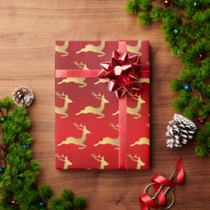 Papel De Presente Padrão Dourado de renas de Natal elegante