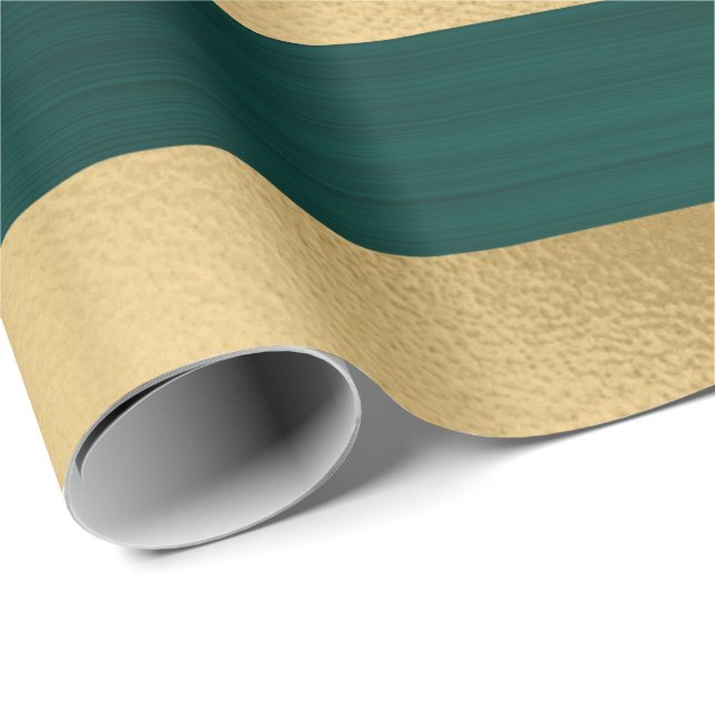 Papel De Presente Padrão Dourado de Stripe de Teal de Natal moderno (Ponta do rolo)