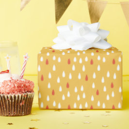 Papel De Presente Padrão Dourado Dia de Chuva Amarelo Vermelho Branc