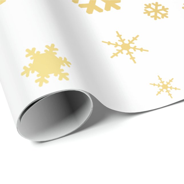 Papel De Presente Padrão Dourado e branco de floco de neve (Ponta do rolo)