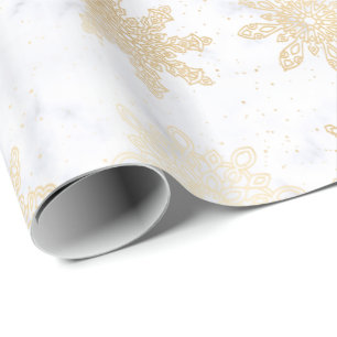 Papel De Presente Padrão Dourado e Marble Snowflake de Natal