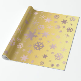 Papel De Presente Padrão Dourado e Rosa Dourado do floco de neve de 