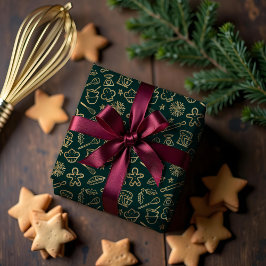 Papel De Presente Padrão Dourado e verde de Natal