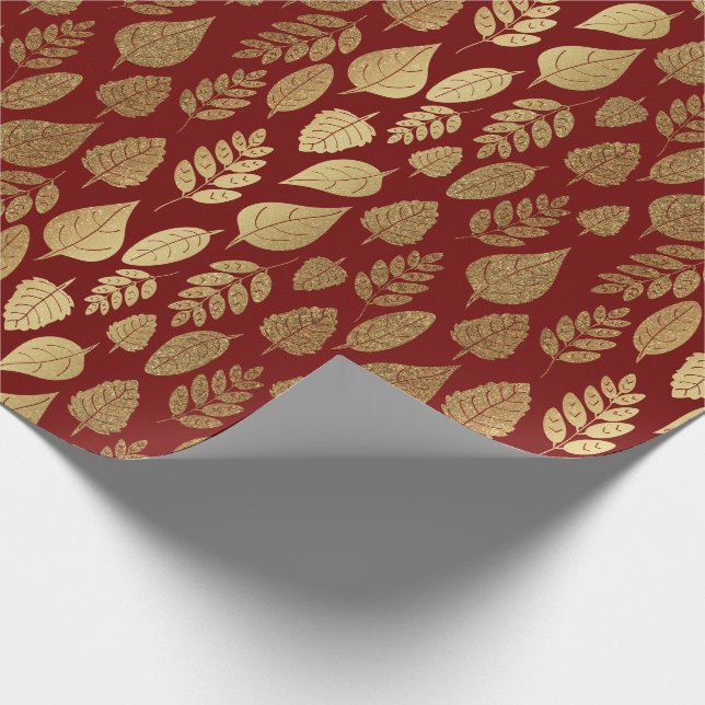 Papel De Presente Padrão Dourado e vermelho de folha (Ponta)