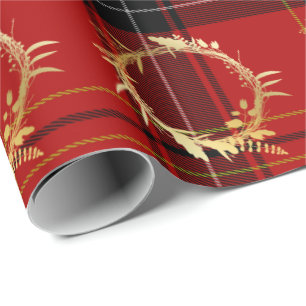 Papel De Presente Padrão Dourado e Xadrez de Natal Elegante