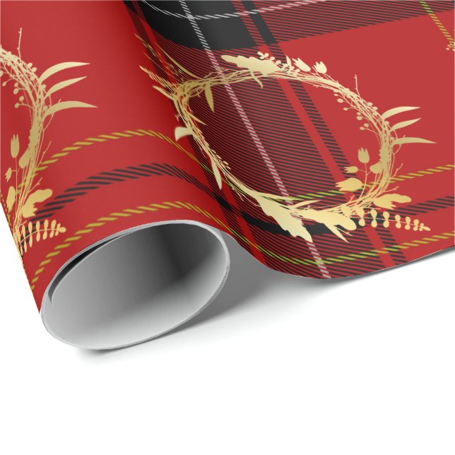 Papel De Presente Padrão Dourado e Xadrez de natal elegante (Ponta do rolo)