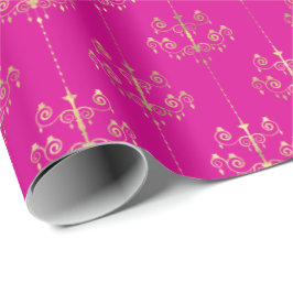 Papel De Presente Padrão Dourado Rosa Quente-Glam Elegante 