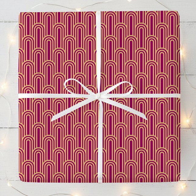 Papel De Presente Padrão Elegante Art Déco Arcos Rosa Dourado Chic (Criador carregado)