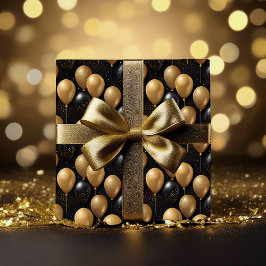 Papel De Presente Padrão Elegante Black Glitter Balloons A024