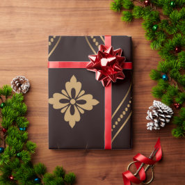 Papel De Presente Padrão elegante com motivos florais dourados
