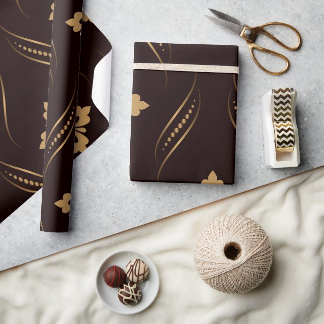 Papel De Presente Padrão elegante com motivos florais dourados (Artesanato)