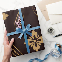 Papel De Presente Padrão elegante com motivos florais dourados