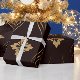 Papel De Presente Padrão elegante com motivos florais dourados
