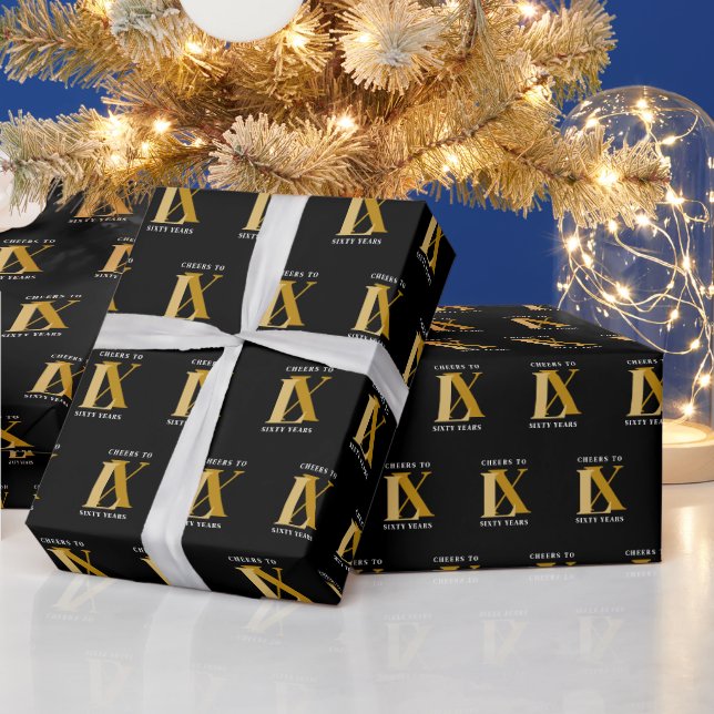 Papel De Presente Padrão Elegante de Aniversário Preto e Dourado (Feriados)