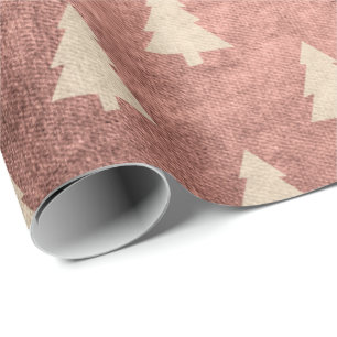 Papel De Presente Padrão elegante de árvore de Natal de ouro rosa