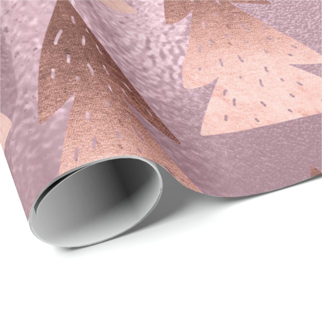 Papel De Presente Padrão elegante de árvore de Natal de ouro rosa (Ponta do rolo)