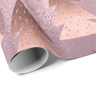 Papel De Presente Padrão elegante de árvore de Natal de ouro rosa