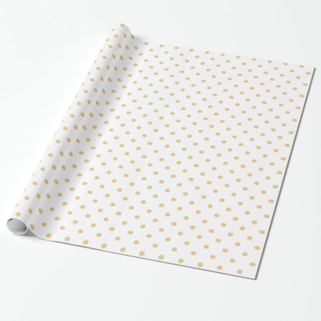 Papel De Presente Padrão Elegante de Bolinhas branco e Dourado (Desenrolado)