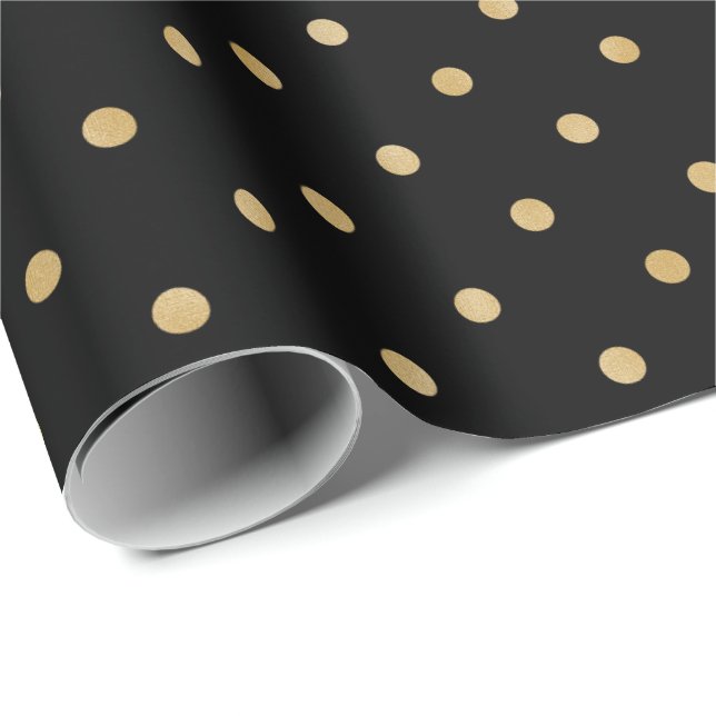 Papel De Presente Padrão Elegante de Bolinhas Douradas a Preto (Ponta do rolo)