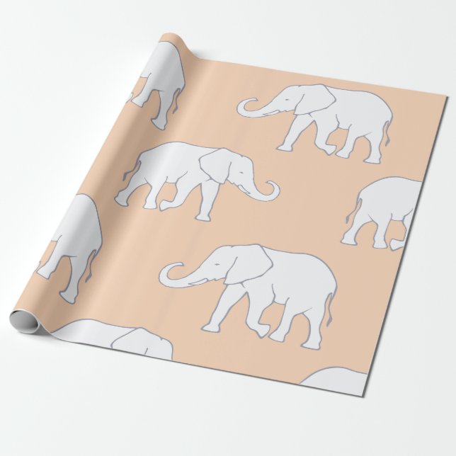 Papel De Presente Padrão Elegante de Elefante Branco em Pastel Suave (Desenrolado)