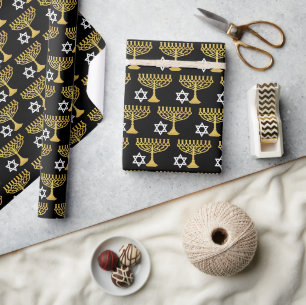 Papel De Presente Padrão Elegante de Feriado de Chanucá Dourado