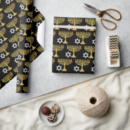 Papel De Presente Padrão Elegante de Feriado de Hanukkah Dourado