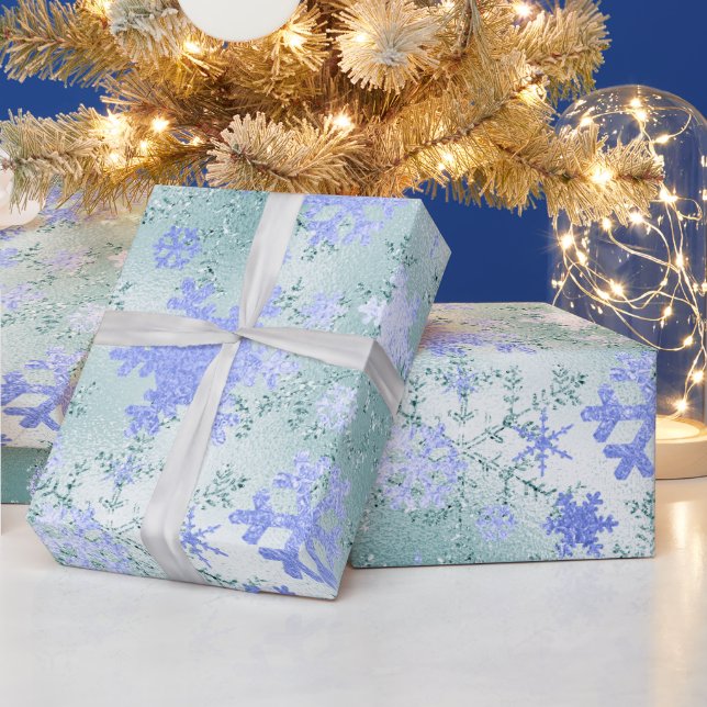 Papel De Presente Padrão Elegante de Floco de Neve Azul de Natal (Feriados)