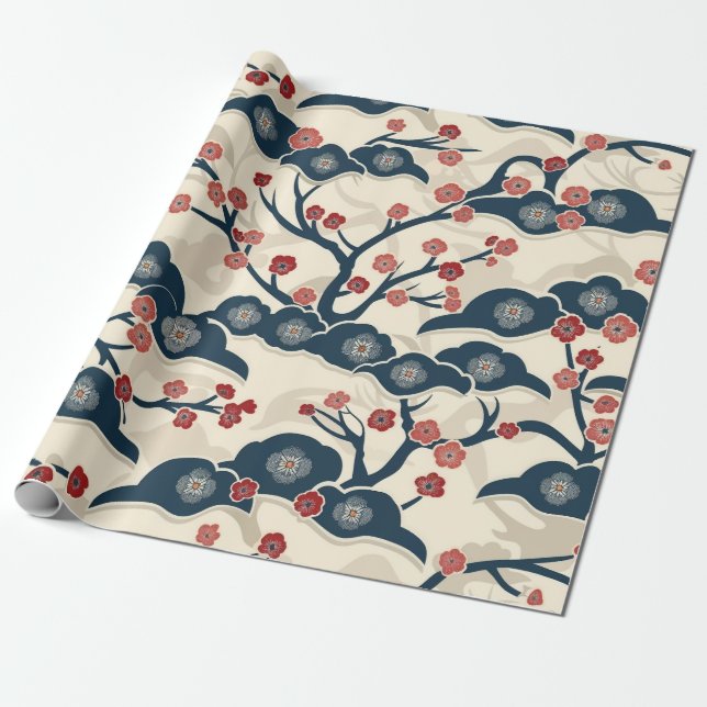 Papel De Presente Padrão Elegante De Flor De Cereja Sem Costura (2) (Desenrolado)