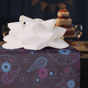 Papel De Presente Padrão Elegante de Flores Azul e Roxo