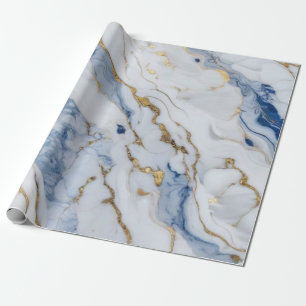 Papel De Presente Padrão elegante de granito branco de ouro azul
