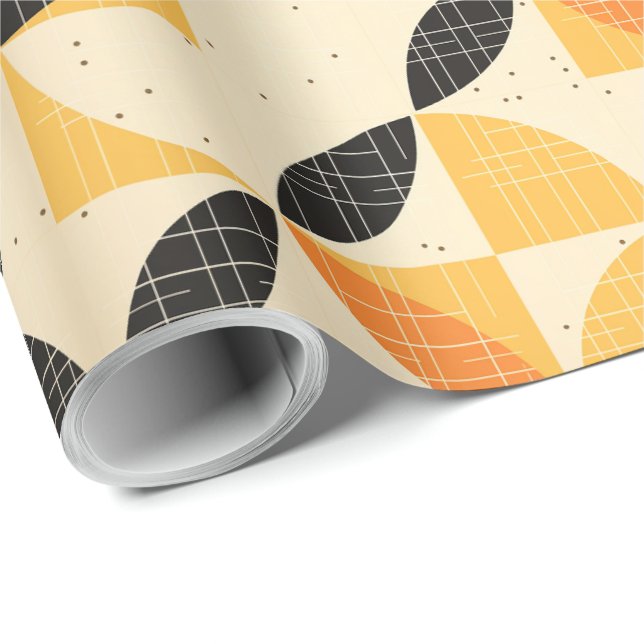 Papel De Presente Padrão Elegante de Halloween Preto e Laranja (Ponta do rolo)