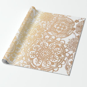 Papel De Presente Padrão Elegante de Mandala Dourada e Branca