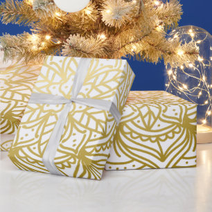 Papel De Presente Padrão Elegante de Mandala Dourada e Branca