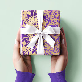 Papel De Presente Padrão Elegante de Mandala Dourada Roxo