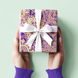 Papel De Presente Padrão Elegante de Mandala Dourada Roxo