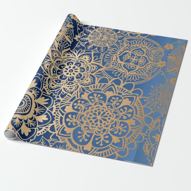 Papel De Presente Padrão Elegante de Mandala Dourado (Desenrolado)