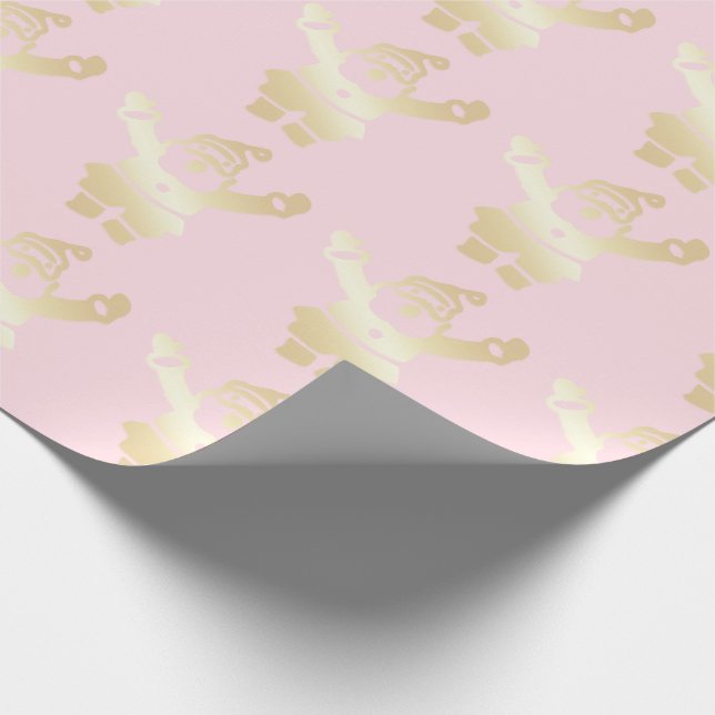 Papel De Presente Padrão Elegante de Natal Dourado e Rosa do Papai N (Ponta)